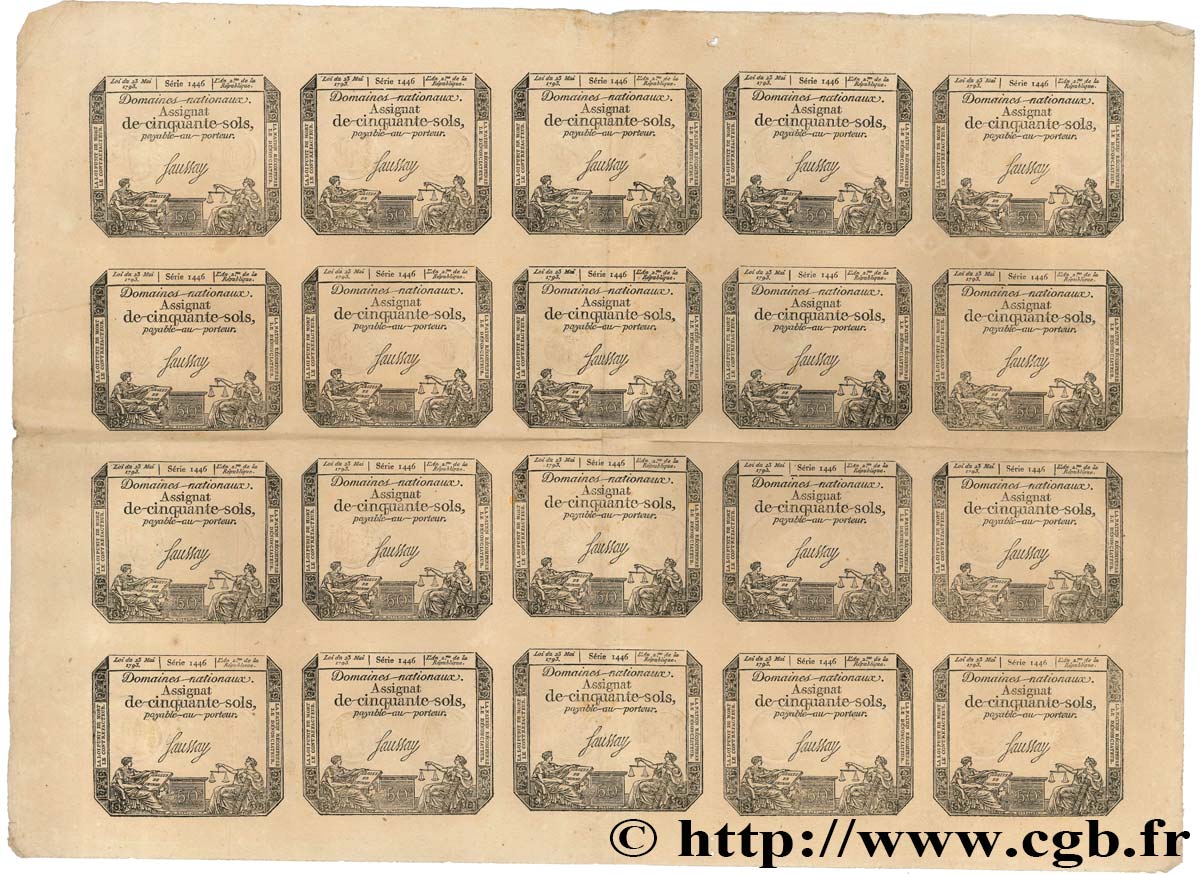 50 Sols variété Planche FRANKREICH  1793 Ass.42bp/Ass.42b-v1 fVZ