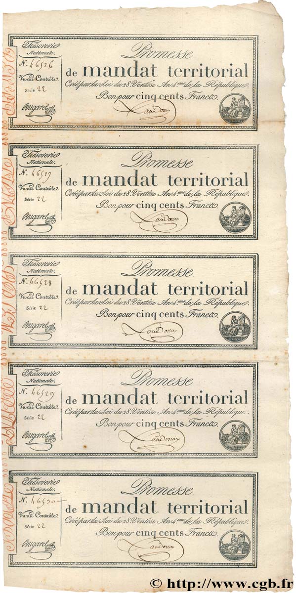 500 Francs avec série Planche FRANCE  1796 Ass.62b TTB