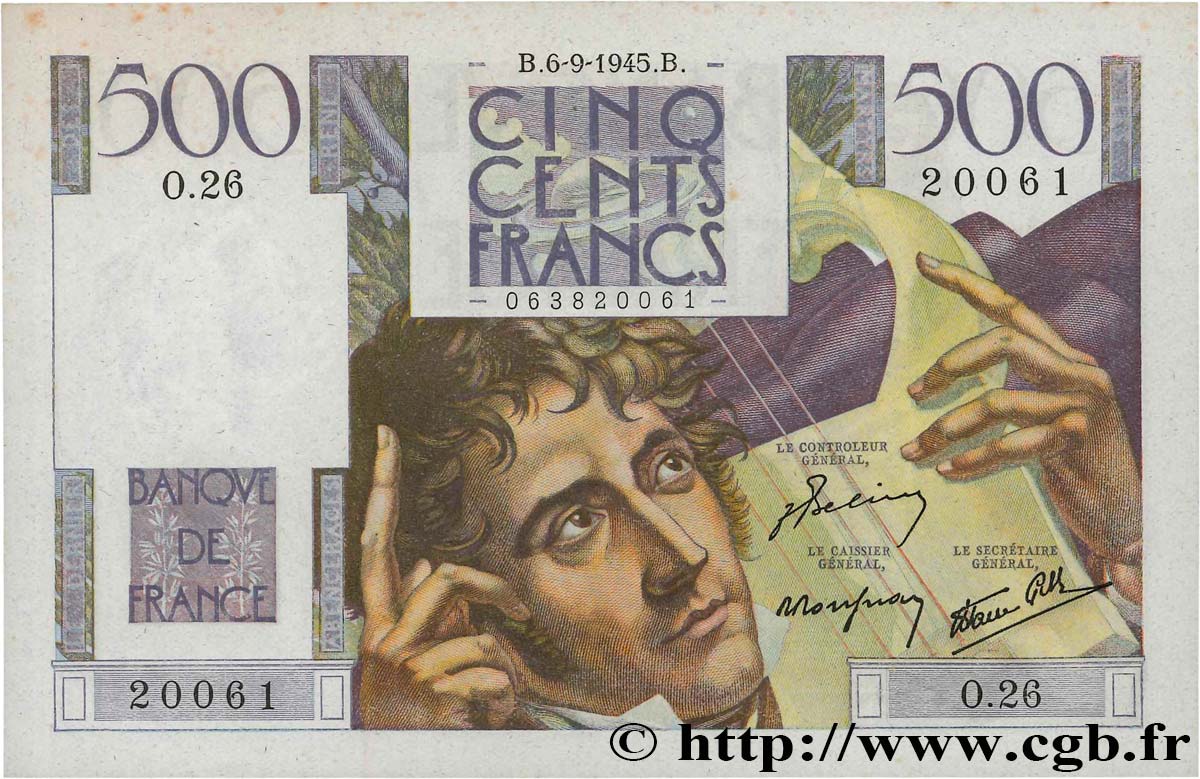500 Francs CHATEAUBRIAND FRANCE  1945 F.34.02 SPL+