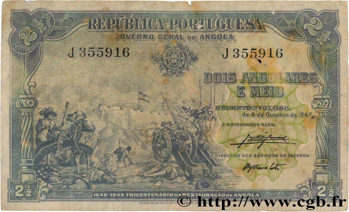 2,5 Angolares ANGOLA  1948 P.071 B+