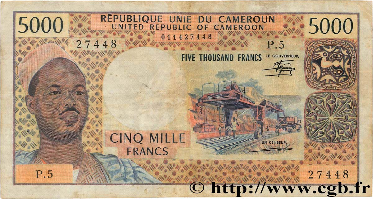 5000 Francs CAMEROON  1974 P.17c F