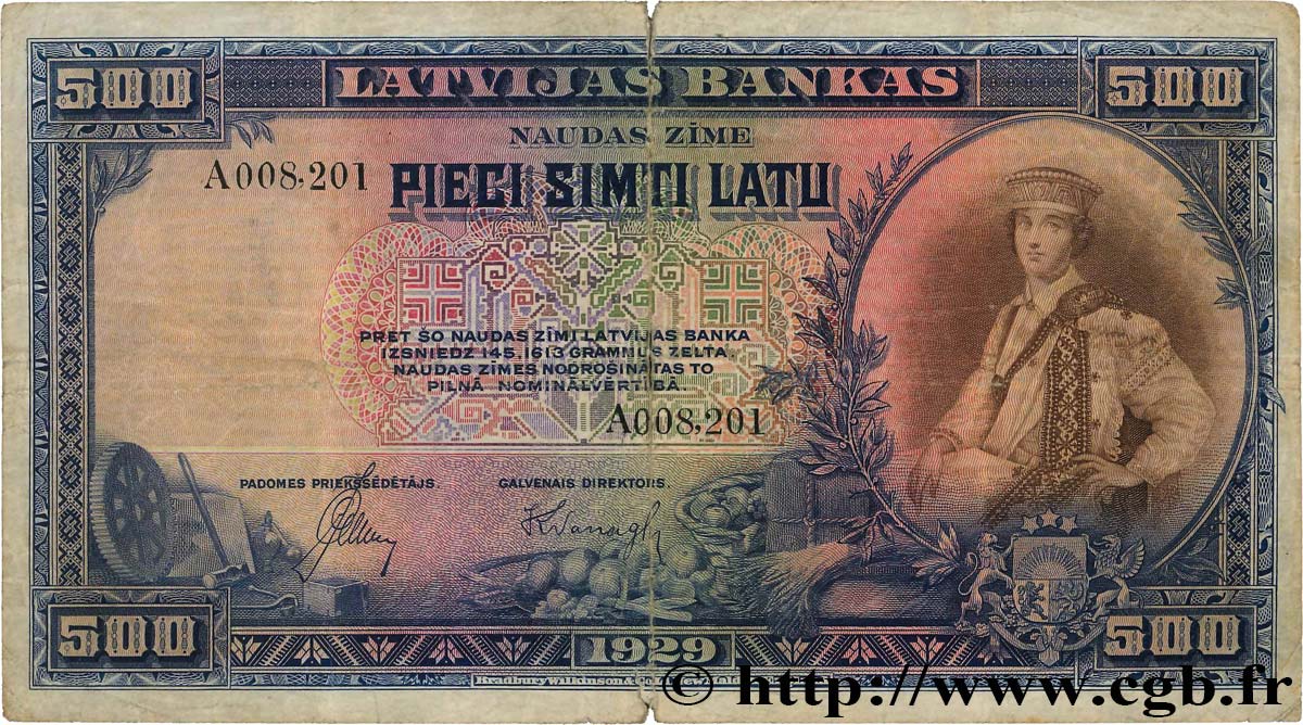 500 Latu LETTONIA  1929 P.19a q.MB