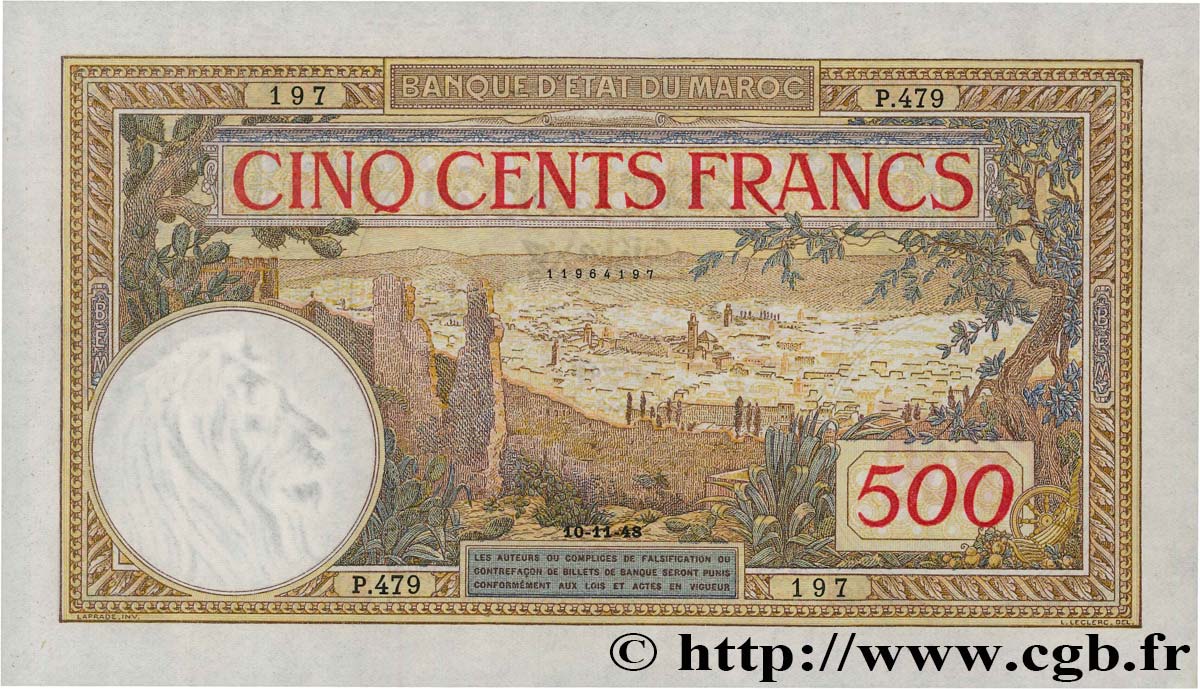 500 Francs MAROC  1948 P.15b pr.NEUF