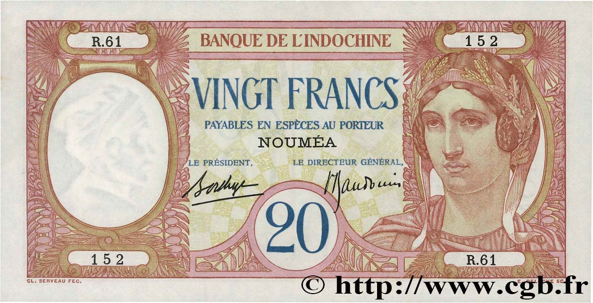 20 Francs NOUVELLE CALÉDONIE  1929 P.37b SUP