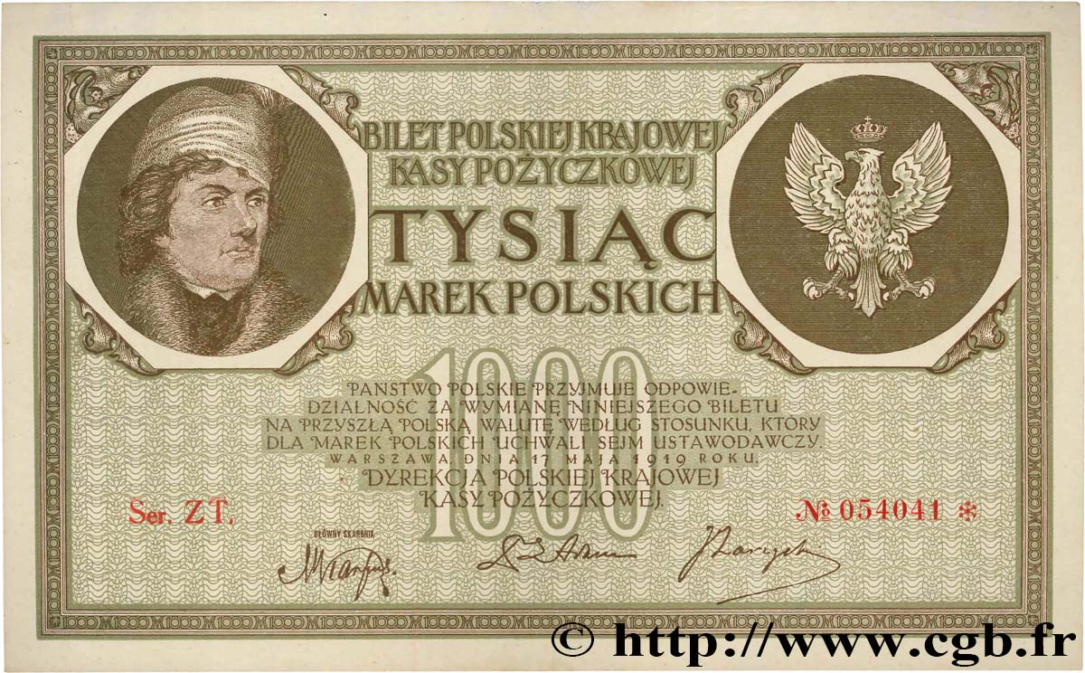 1000 Marek POLAND  1919 P.022d XF+