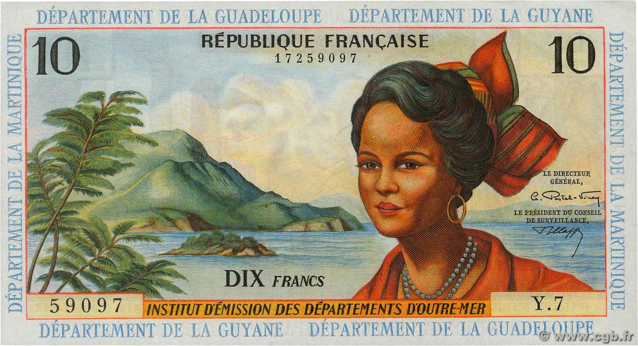 10 Francs FRENCH ANTILLES  1964 P.08b AU+