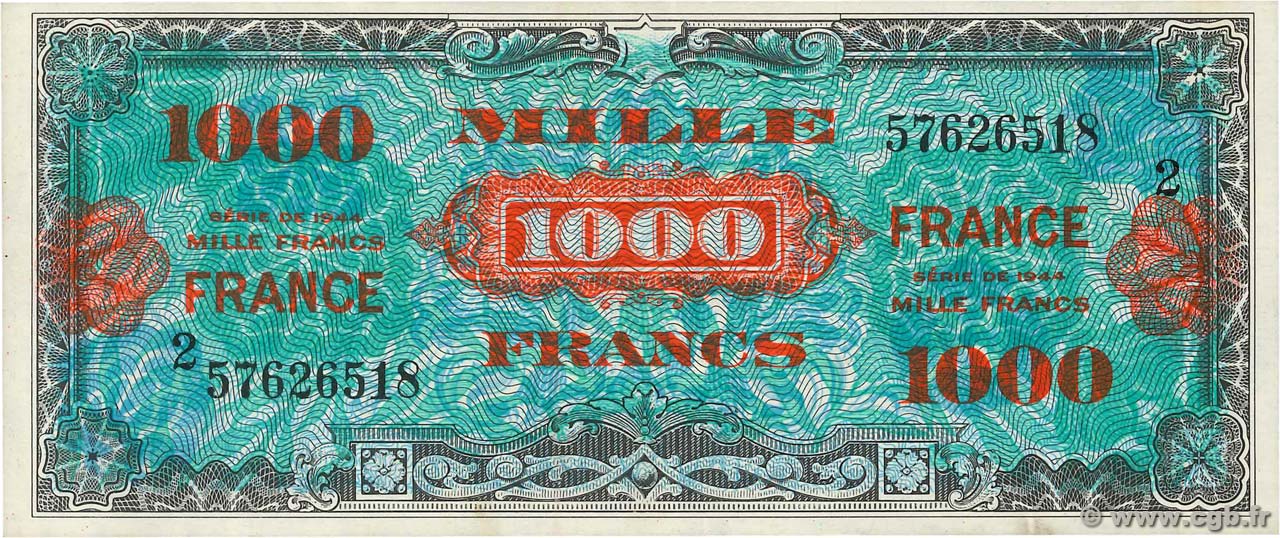 1000 Francs FRANCE FRANCE  1945 VF.27.02 XF