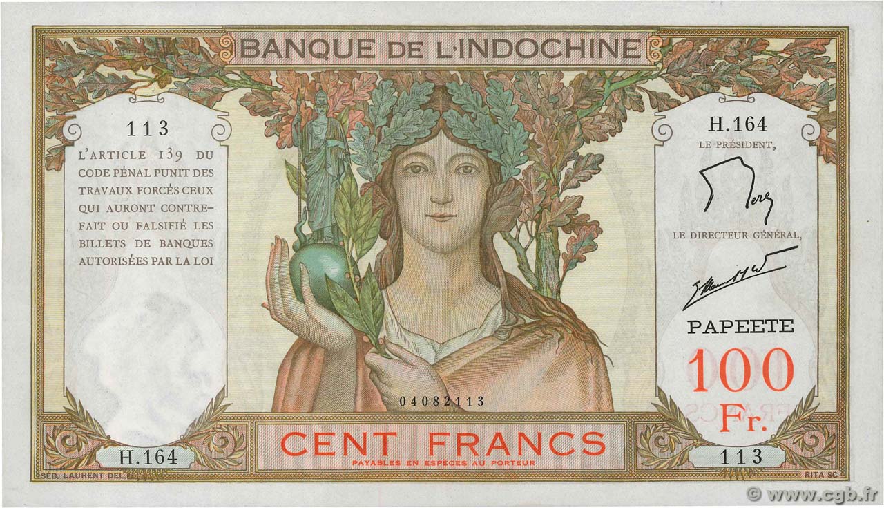 100 Francs TAHITI  1961 P.14d pr.SUP