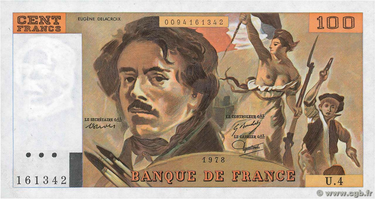 100 Francs DELACROIX modifié FRANCIA  1978 F.69.01c q.FDC