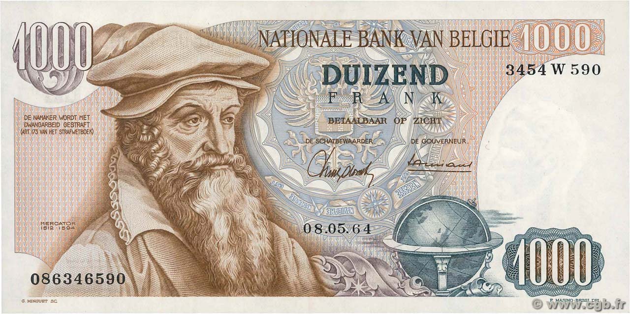 1000 Francs BELGIEN  1964 P.136a ST