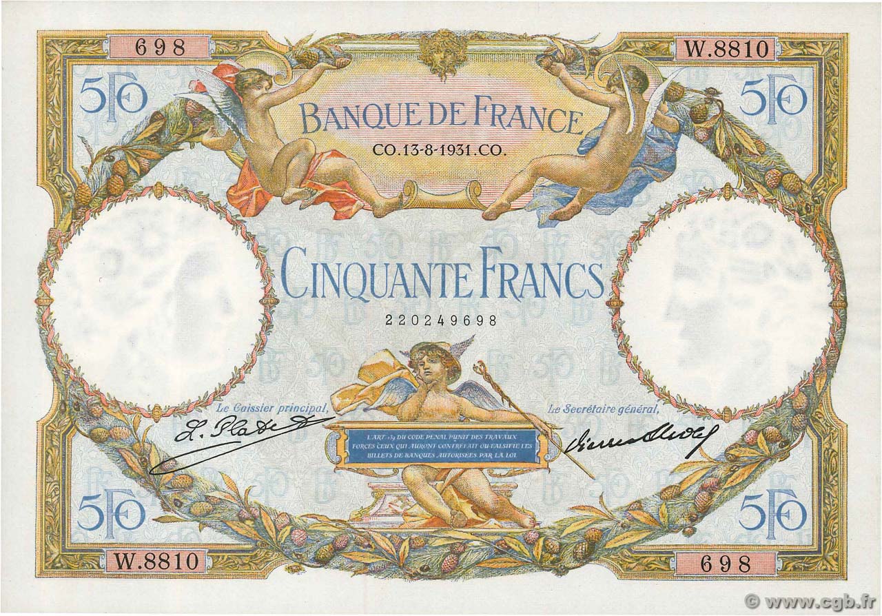 50 Francs LUC OLIVIER MERSON type modifié FRANCE  1931 F.16.02 AU-