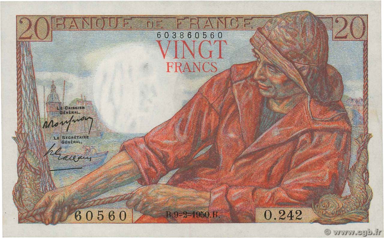 20 Francs PÊCHEUR FRANCE  1950 F.13.17 SUP+