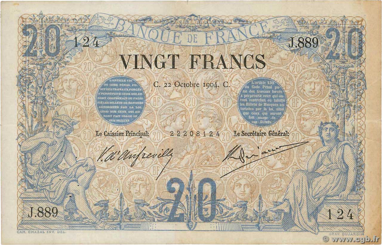20 Francs NOIR FRANCE  1904 F.09.03 TTB