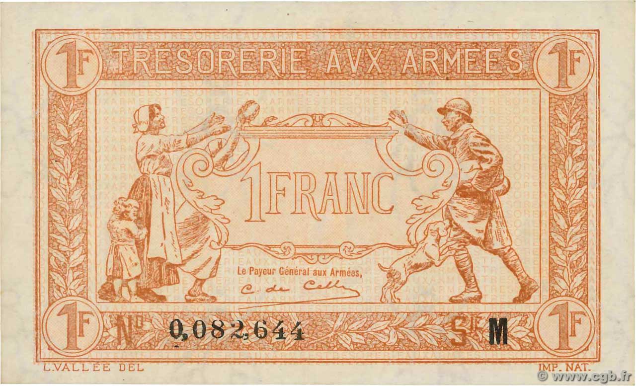 1 Franc TRÉSORERIE AUX ARMÉES 1917 FRANKREICH  1917 VF.03.13 fST+