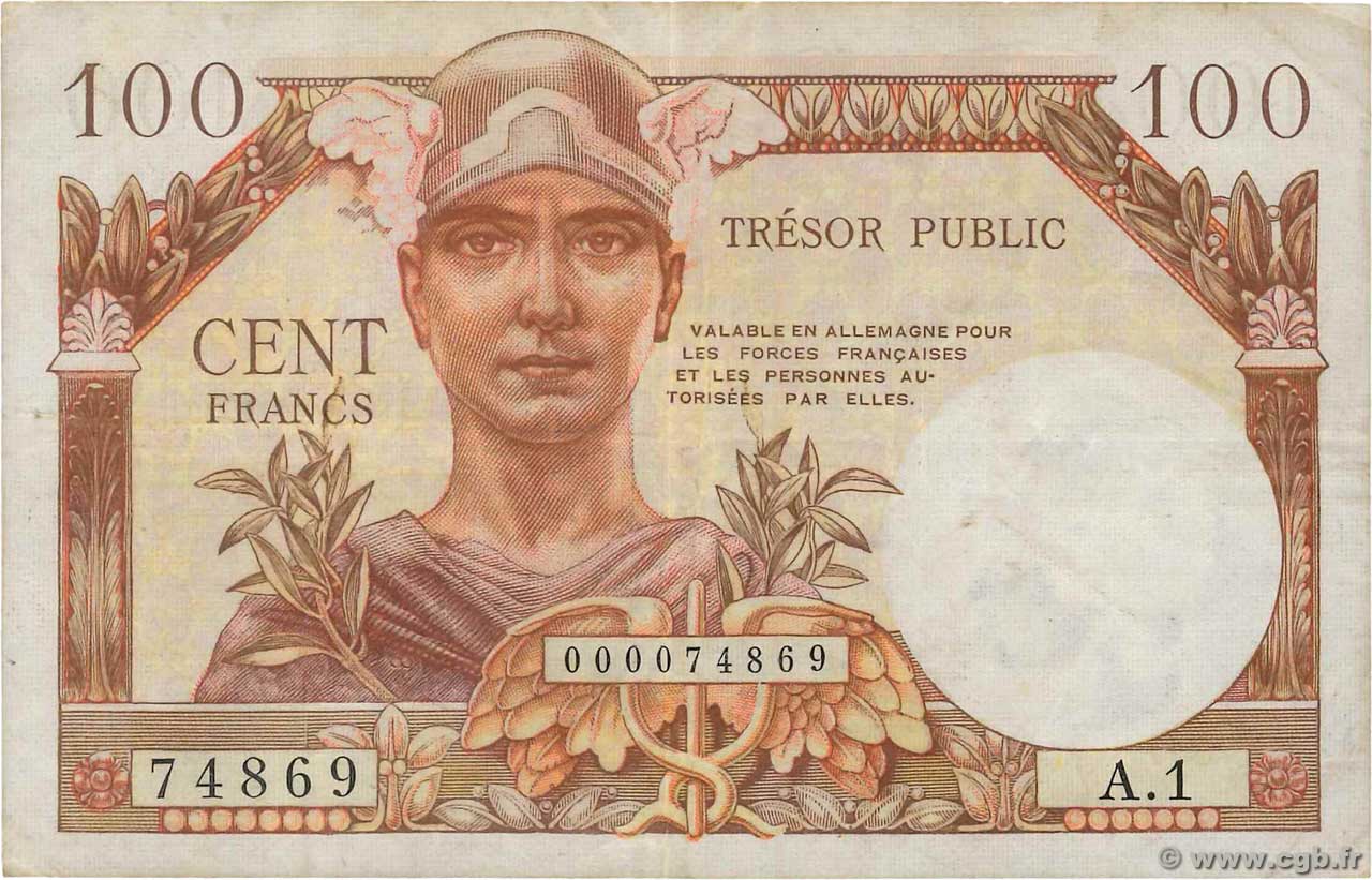 100 Francs TRÉSOR PUBLIC FRANCE  1955 VF.34.01 TTB