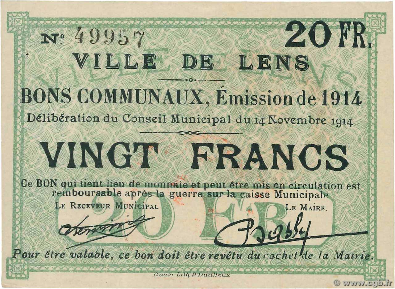 20 Francs FRANCE régionalisme et divers Lens 1914 JP.62-0795 SPL