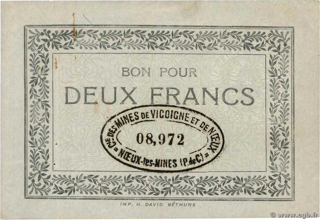 2 Francs FRANCE Regionalismus und verschiedenen Nœux-Les-Mines 1914 JP.62-0995 VZ