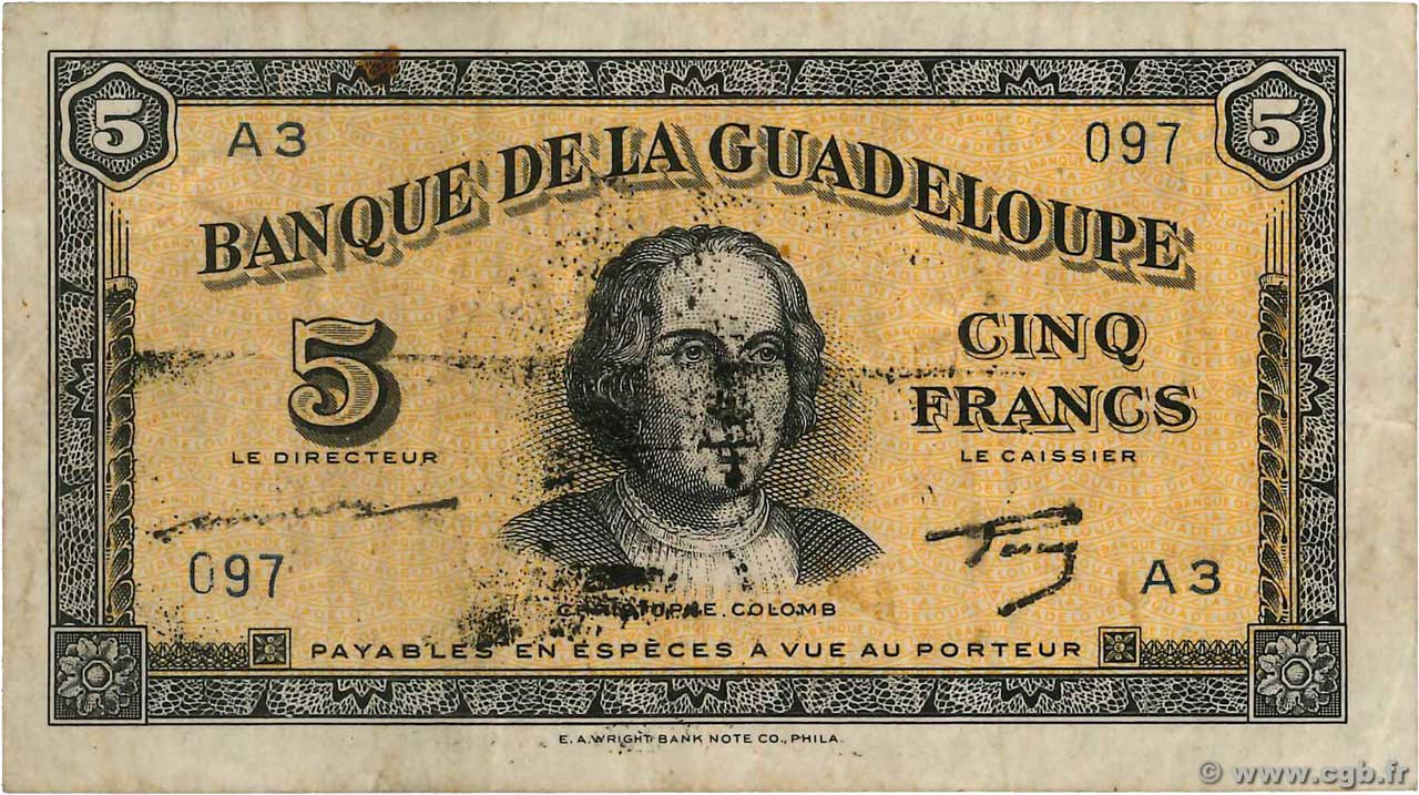 5 Francs Type US GUADELOUPE  1944 P.21a SS