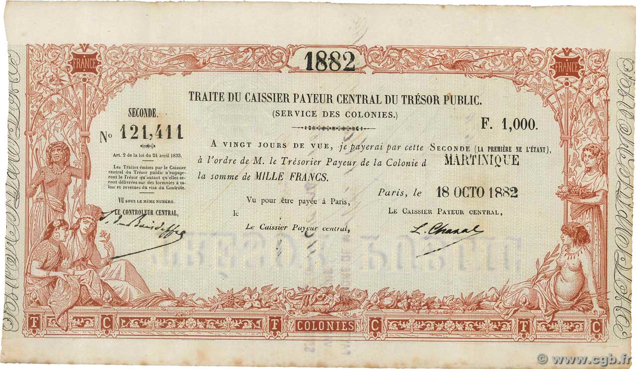 1000 Francs MARTINIQUE  1882 K.372 SUP