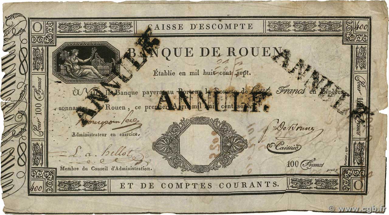 100 Francs Annulé FRANCIA  1807 PS.177 BC