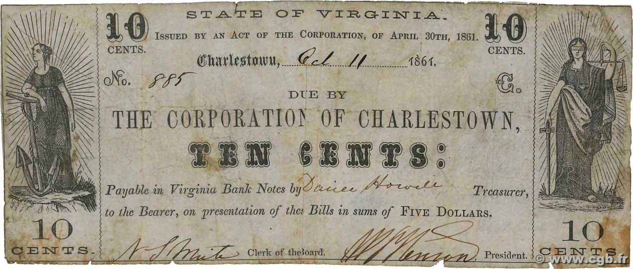 10 Cents ÉTATS-UNIS D AMÉRIQUE Charlestown 1861  pr.TB