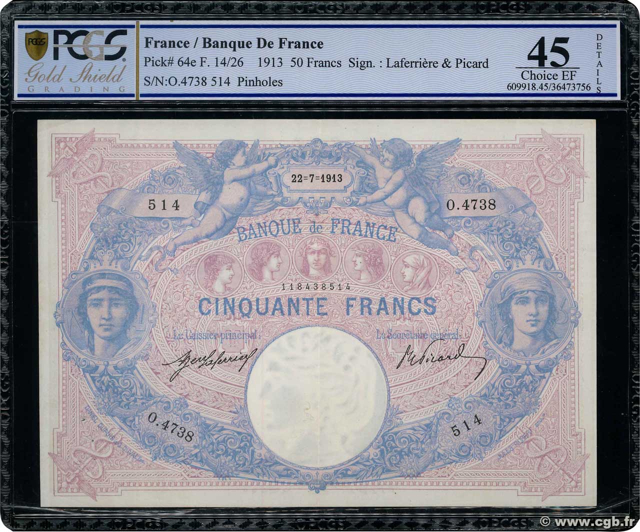 50 Francs BLEU ET ROSE FRANCE  1913 F.14.26 SUP