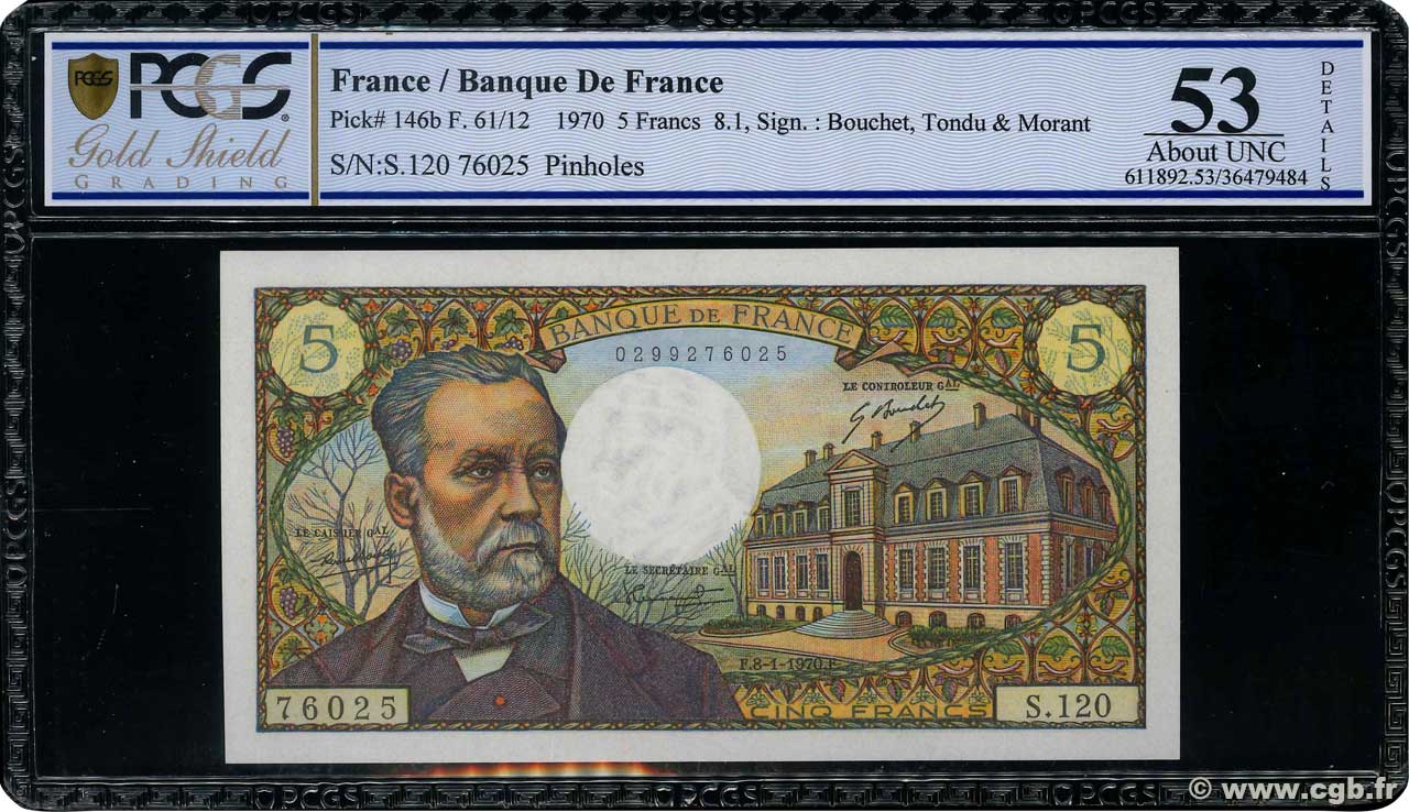 5 Francs PASTEUR FRANCIA  1970 F.61.12 EBC+