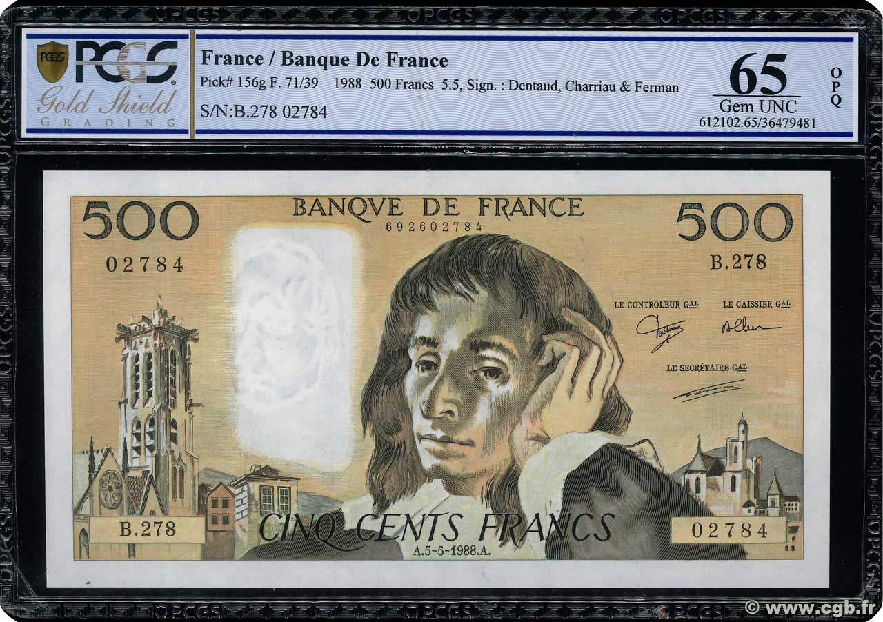 500 Francs PASCAL FRANKREICH  1988 F.71.39 ST