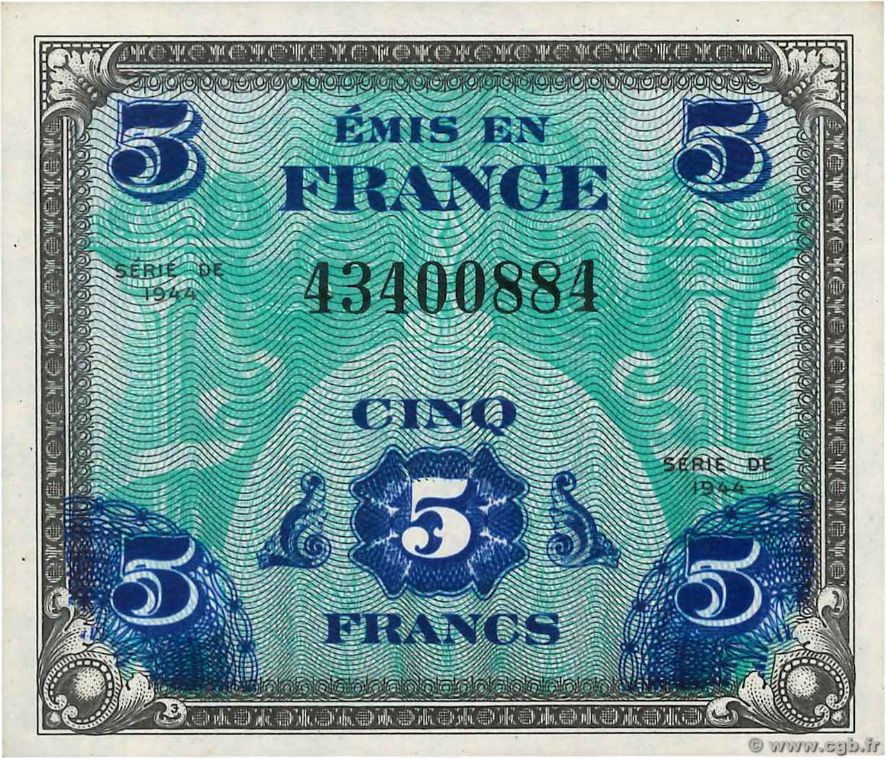 5 Francs DRAPEAU FRANCE  1944 VF.17.01 UNC