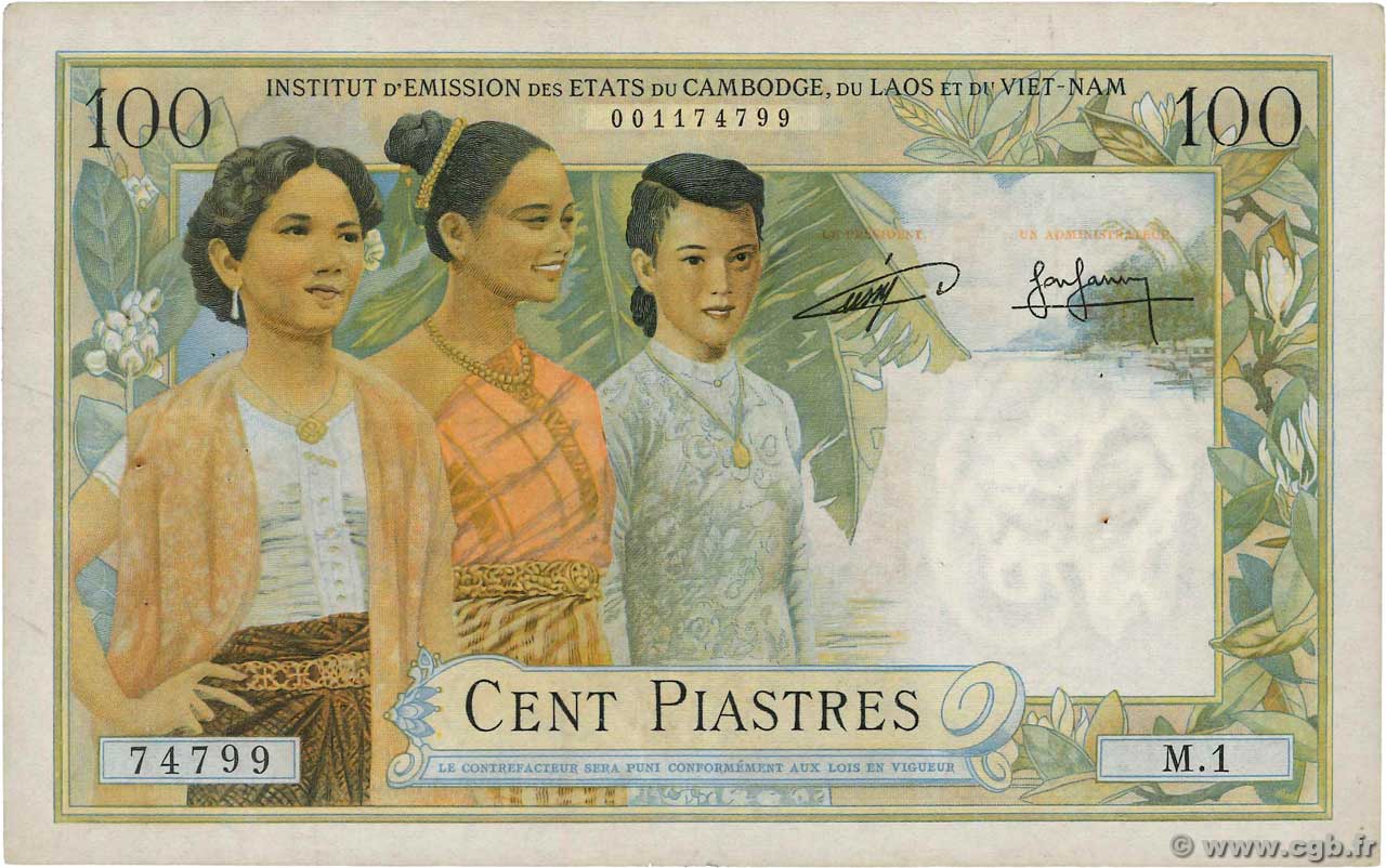 100 Piastres - 100 Riels INDOCHINE FRANÇAISE  1954 P.097 TTB