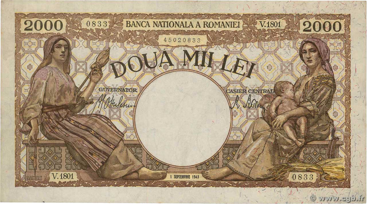 2000 Lei ROMANIA  1943 P.054a AU+