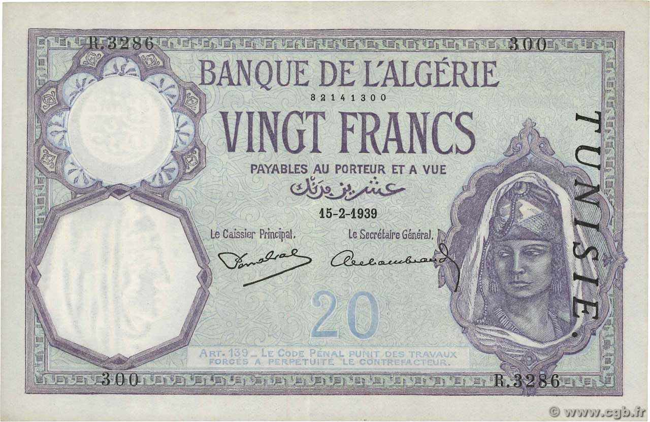 20 Francs TUNISIA  1939 P.06b XF+