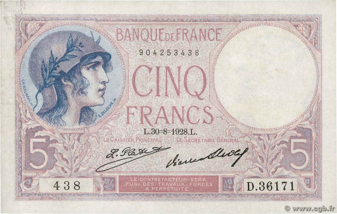 5 Francs FEMME CASQUÉE FRANCIA  1928 F.03.12 SC