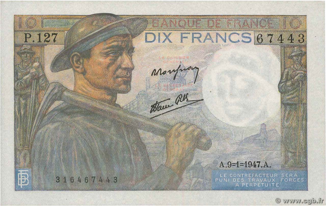 10 Francs MINEUR FRANCIA  1947 F.08.17 SC+