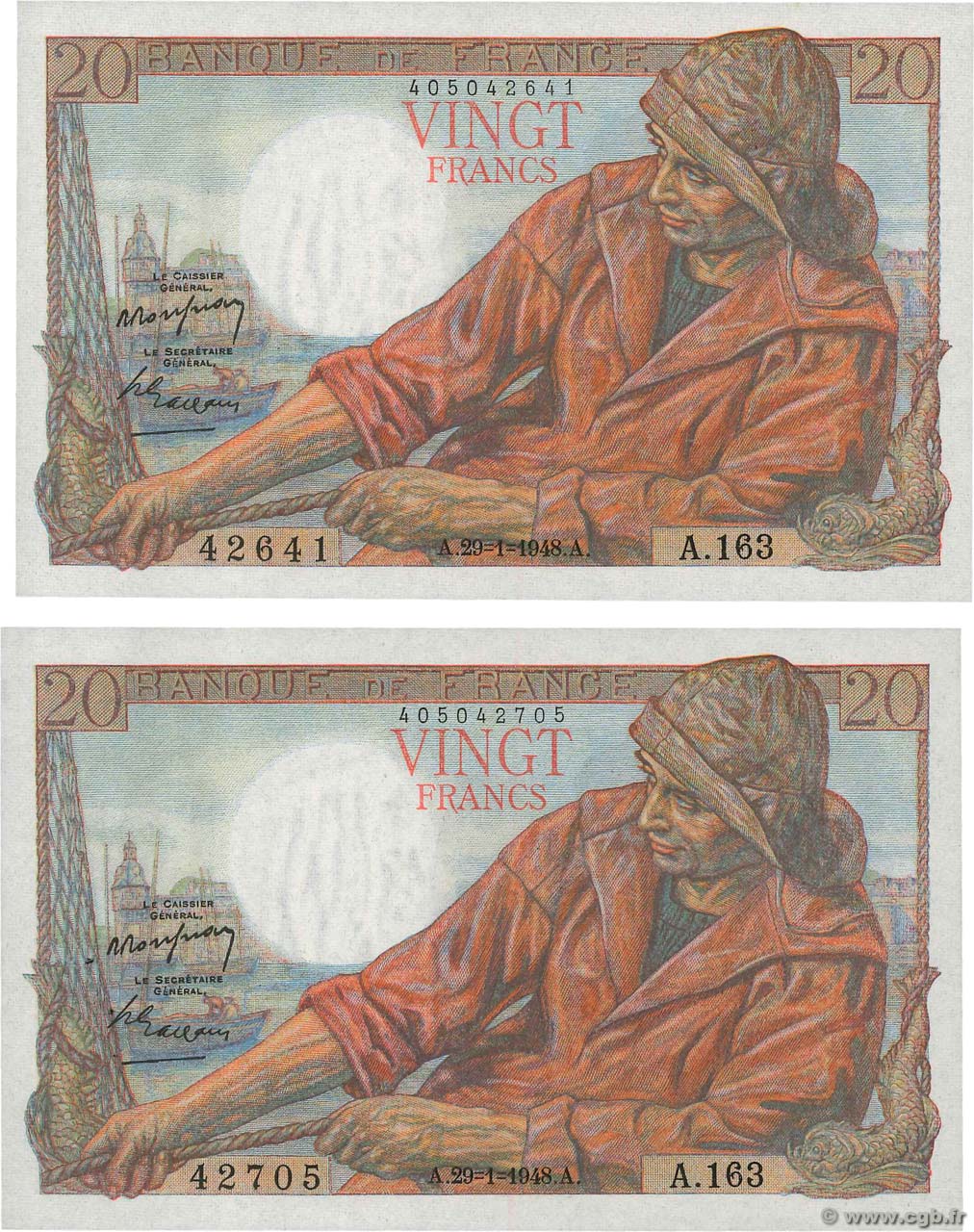 20 Francs PÊCHEUR Lot FRANCE  1948 F.13.12 UNC-