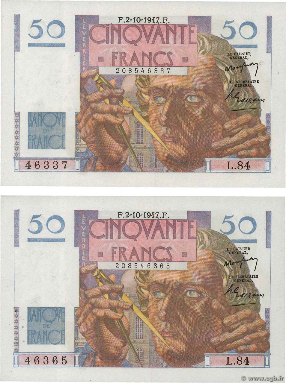 50 Francs LE VERRIER Lot FRANKREICH  1947 F.20.09 fST+
