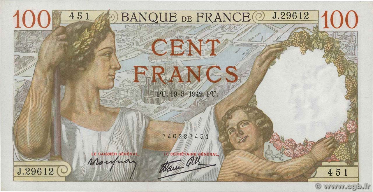 100 Francs SULLY FRANCIA  1942 F.26.68 FDC