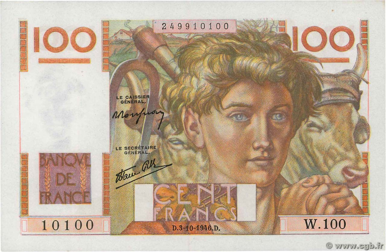 100 Francs JEUNE PAYSAN Numéro spécial FRANCE  1946 F.28.09 UNC