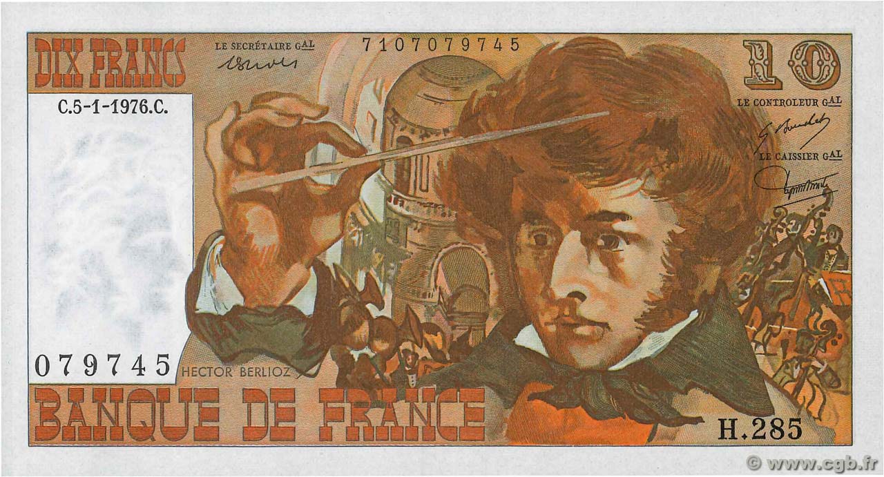 10 Francs BERLIOZ FRANKREICH  1976 F.63.17 fST+