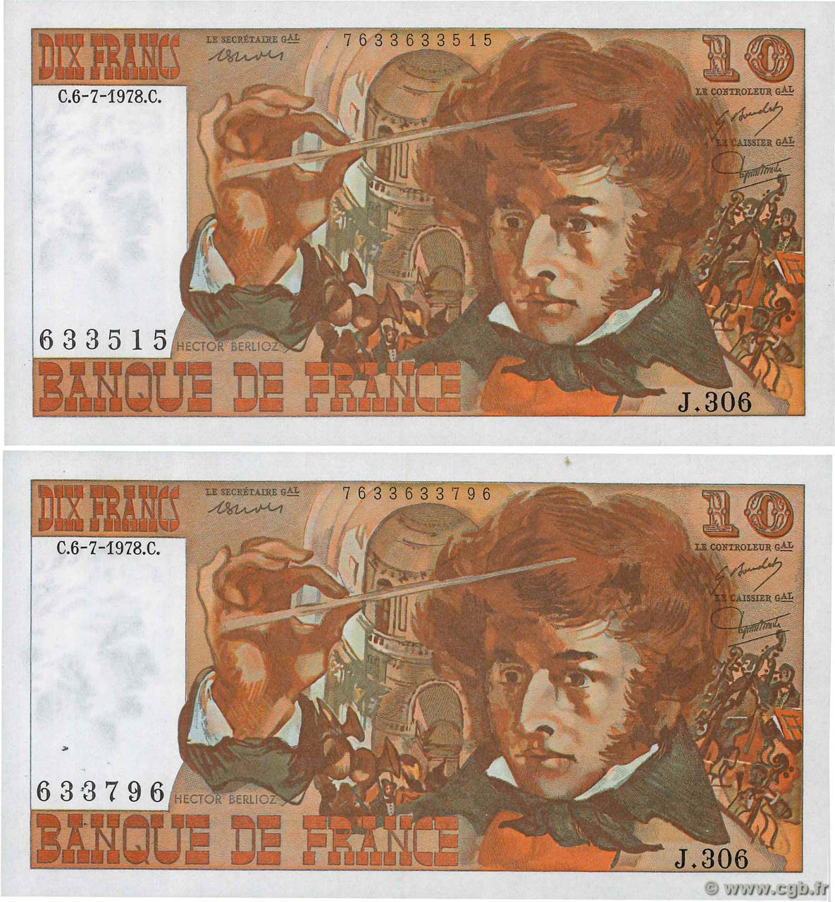 10 Francs BERLIOZ Lot FRANCE  1978 F.63.25 UNC-