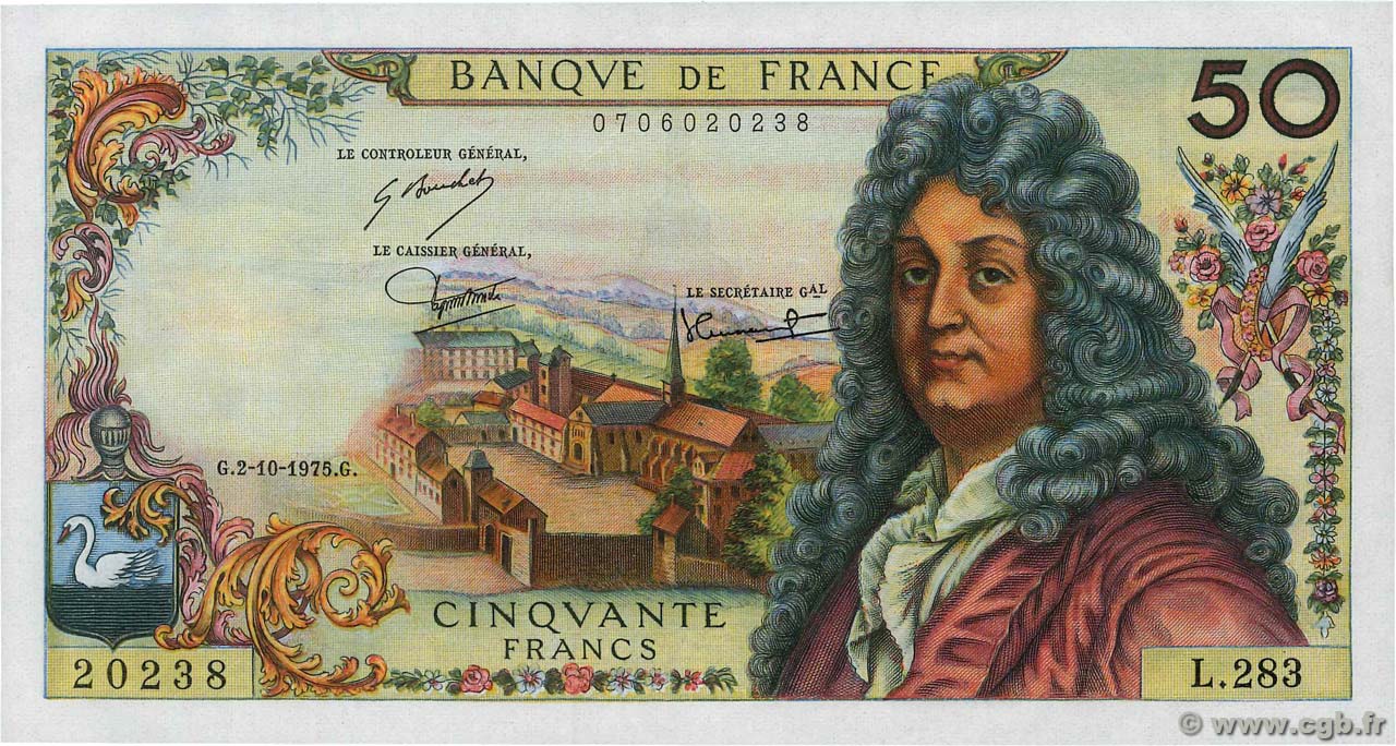 50 Francs RACINE FRANCIA  1975 F.64.31 AU+