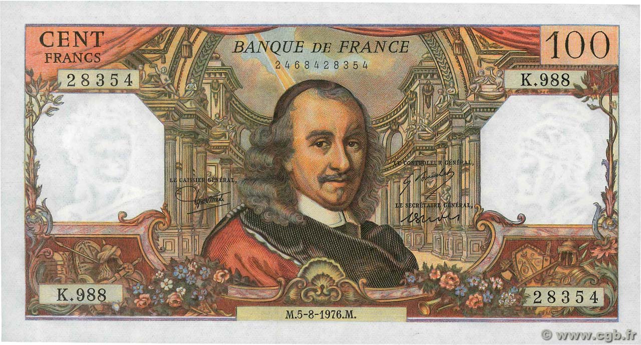 100 Francs CORNEILLE FRANCE  1976 F.65.54 pr.NEUF