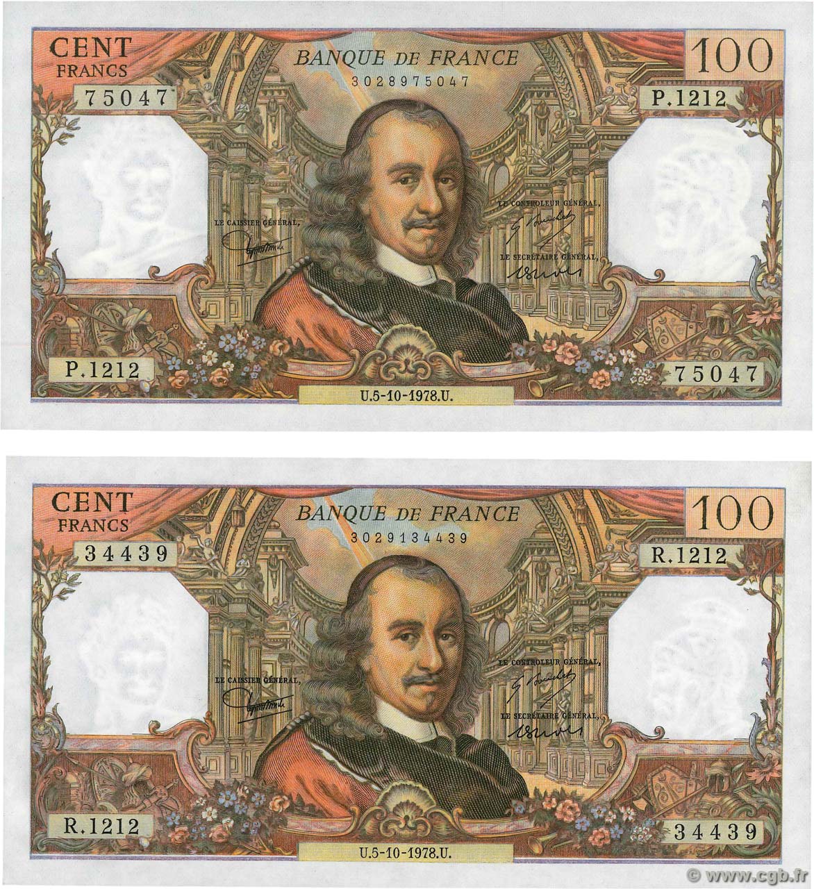 100 Francs CORNEILLE Lot FRANCE  1978 F.65.63 pr.NEUF
