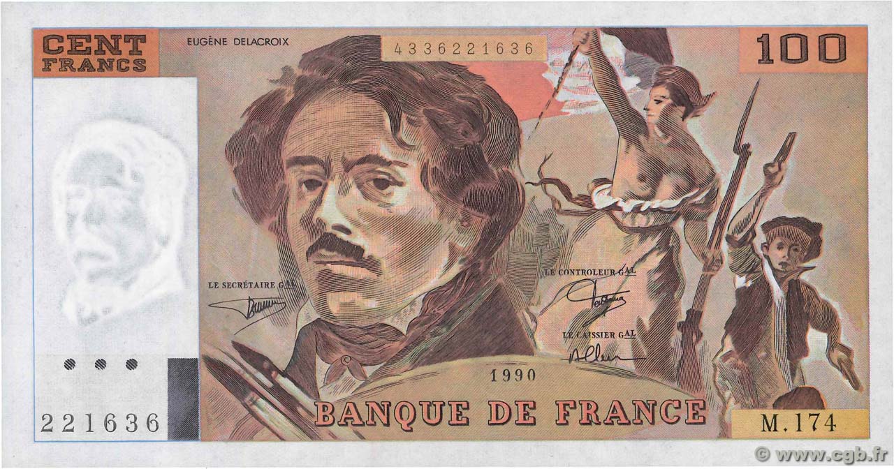 100 Francs DELACROIX imprimé en continu FRANKREICH  1990 F.69bis.02c ST