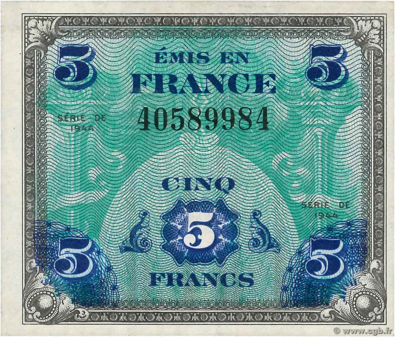 5 Francs DRAPEAU FRANCIA  1944 VF.17.01 SC+