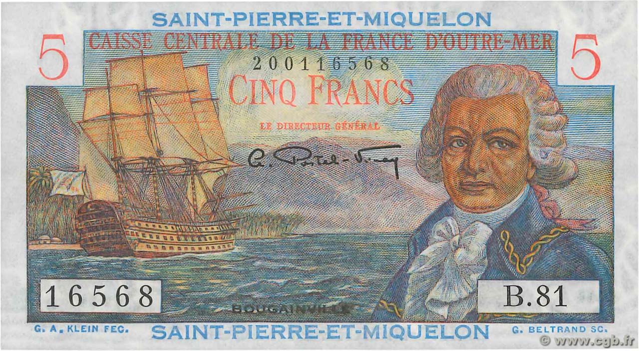 5 Francs Bougainville SAINT-PIERRE UND MIQUELON  1946 P.22 fST+
