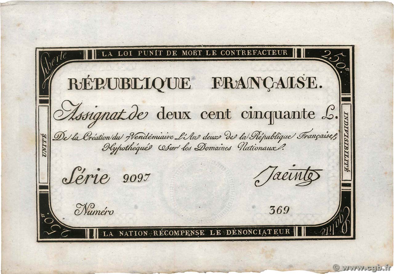 250 Livres FRANCIA  1793 Ass.45a SC+