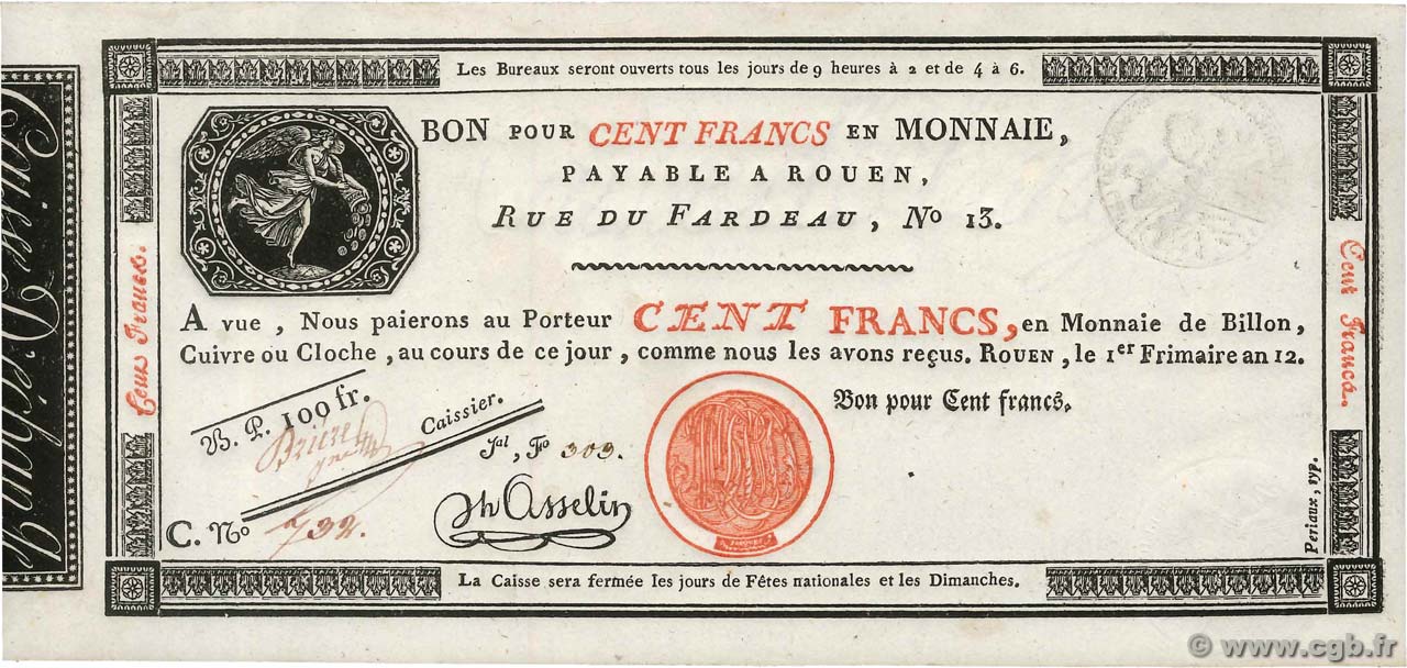 100 Francs FRANCE  1803 PS.246a AU+