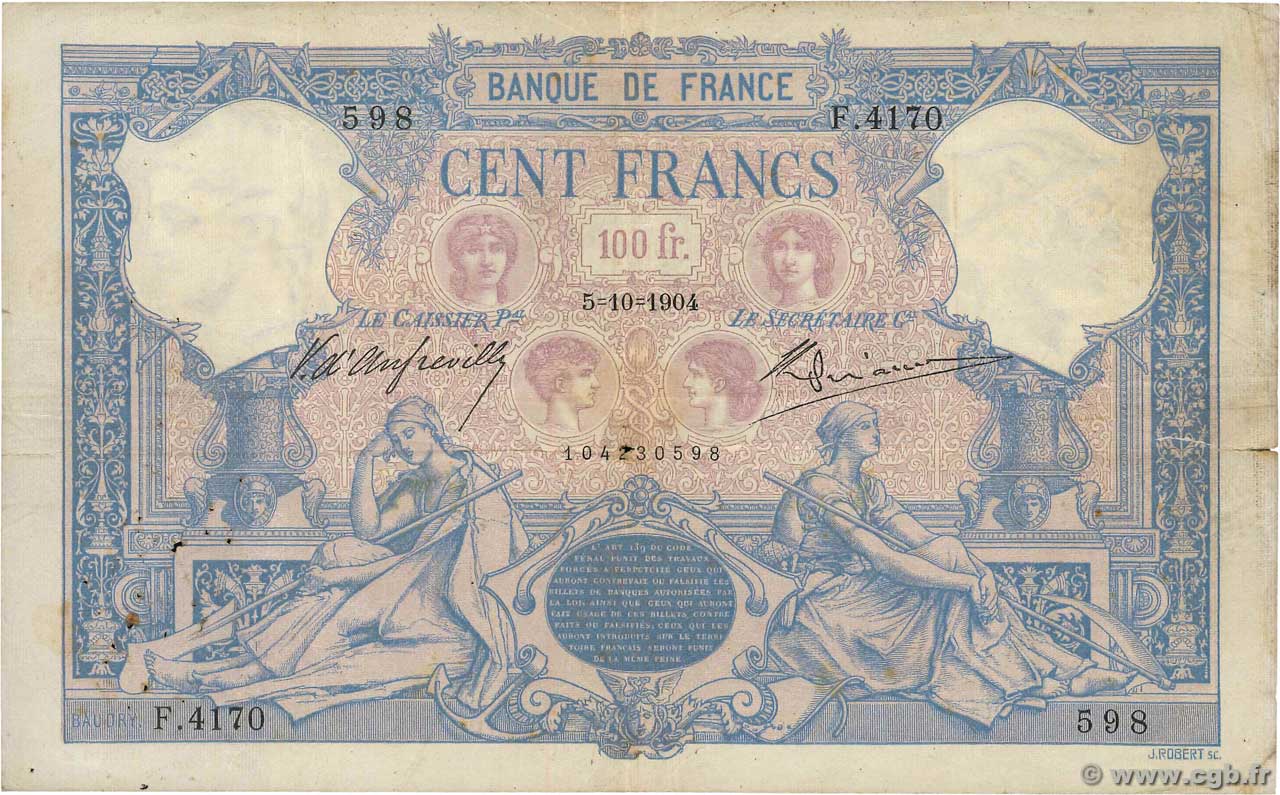 100 Francs BLEU ET ROSE FRANCIA  1904 F.21.18 MB