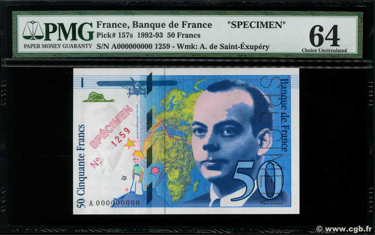 50 Francs SAINT-EXUPÉRY Spécimen FRANCIA  1993 F.72.02Spn SC+